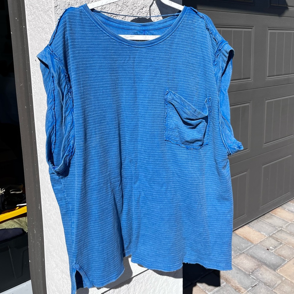 We The Free Blue Striped Short Sleeve Tee